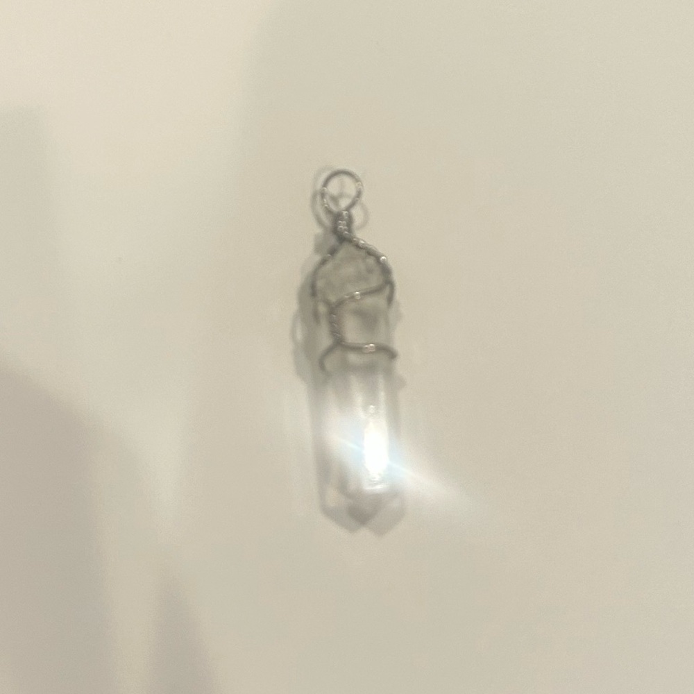 Crystal Quartz Wire Wrap Pendant | Clear/Silver - Picture 3 of 3